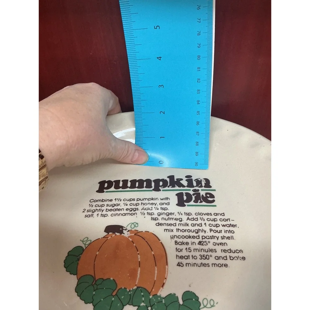 Vintage Pumpkin Pie Recipe Ceramic Dish Scalloped Edge 10.5 Inch Thanksgiving